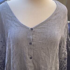 NEW Dylan Ryan Blouse Woman's Xl Tie Front Embroidered Boho Hippie Minimalist